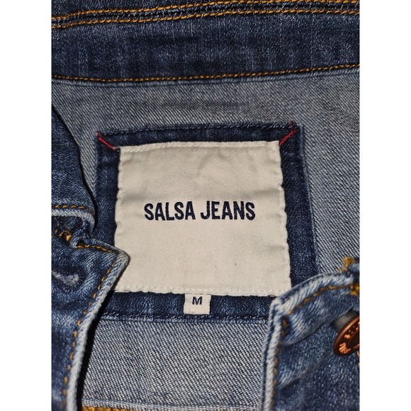 Salsa Brand Blue Jean‎ Denim Crop Trucker Style Jacket Womans Size Medium - Picture 5 of 10